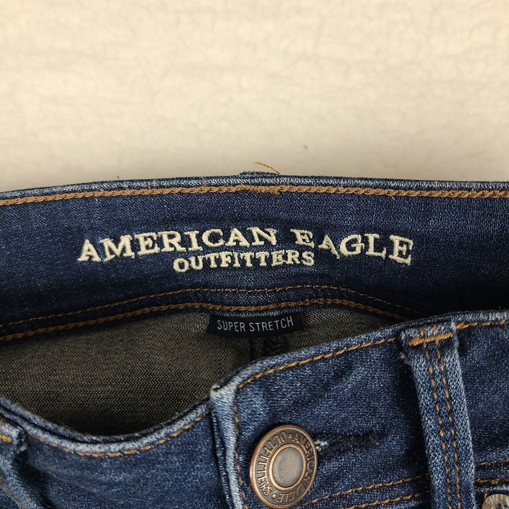 American Eagle Jeans Womens 6 Short Blue Super Stretch Kick Boot Dark Wash Denim - Picture 7 of 13